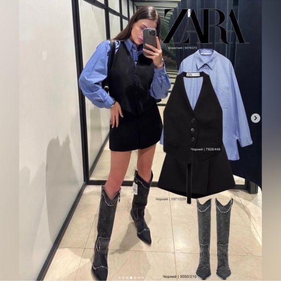 Zara Rhinestone Denim Cowboy Boots - Picture 10 of 10